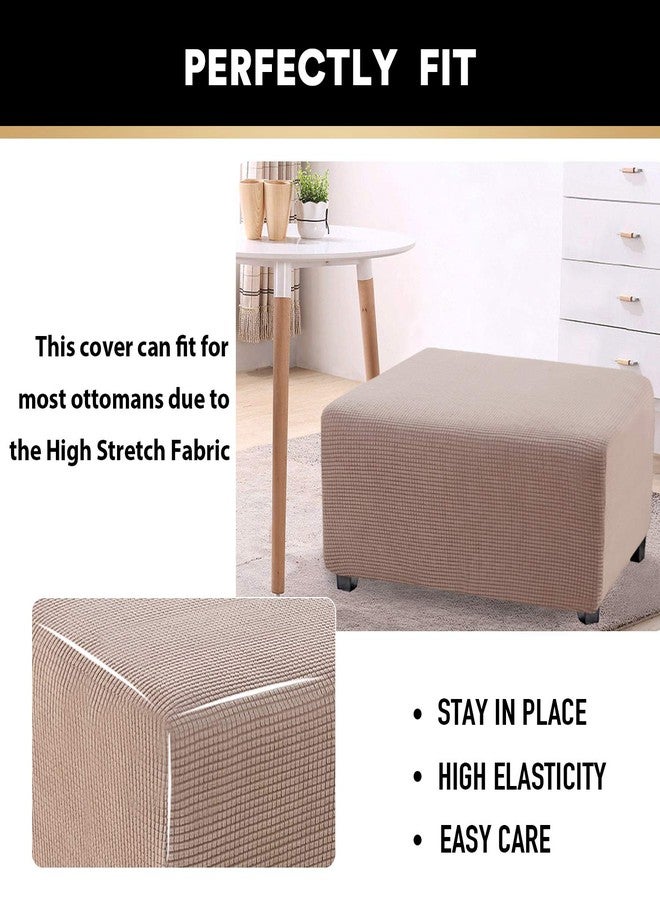 PrinceDeco غطاء عثماني مطاطي، أغطية عثمانية مستطيلة الشكل لغرفة المعيشة، أغطية مطاطية تناسب مسند القدم العثماني، قماش جاكار سميك بنقشة مربعات مع قاعدة مطاطية (مقاس قياسي، لون رملي) - Image 4